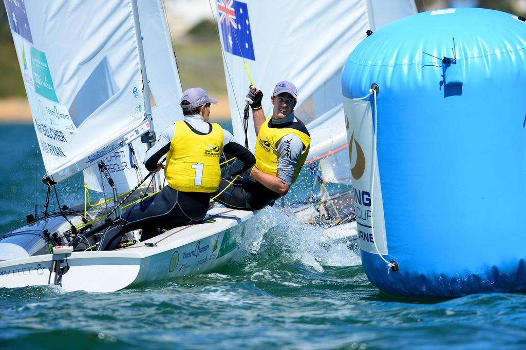 ISAF Sailing World Cup - Melbourne 2013: 470M Medal Race: Belcher & Ryan (AUS) - ISAF Sailing World Cup - Melbourne 2013 ©  Jeff Crow