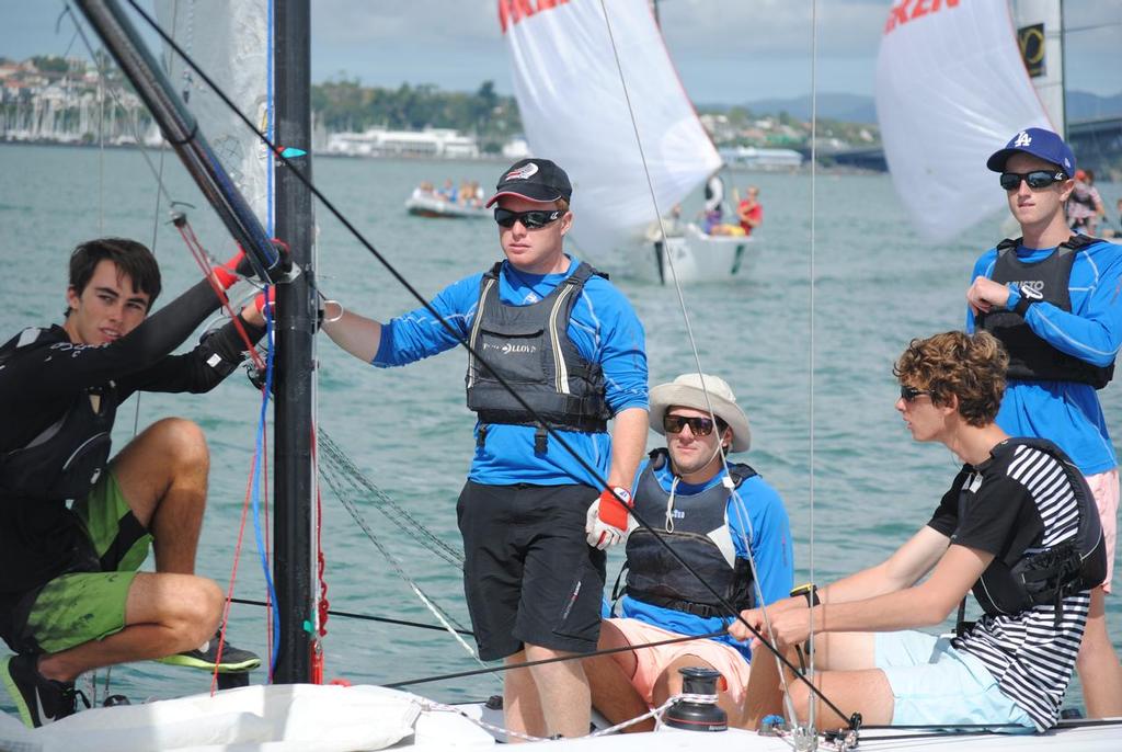 Rangitoto College with coach Josh Salthouse - HARKEN Schools Regatta © YTP Media