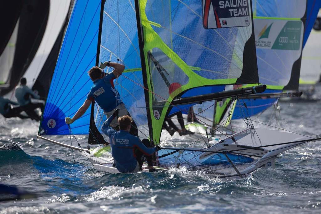 49er fleet, 2014 ISAF Sailing World Cup Mallorca day 2 photo copyright Ocean Images taken at  and featuring the  class