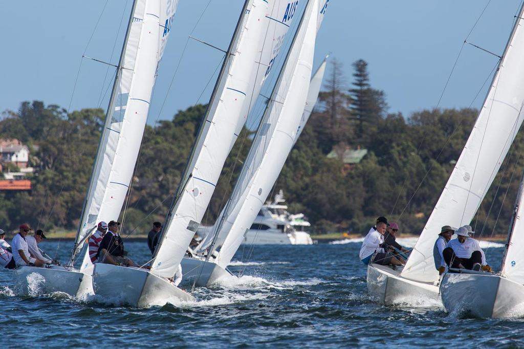 Approaching the top mark with another close group of Etchells. - 2014 Etchells WA Championship © Kylie Wilson Positive Image - copyright http://www.positiveimage.com.au/etchells