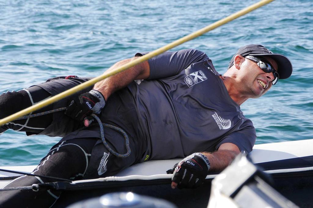 James Dagg in action sailing on Day 1 of the Extreme Sailing Series Act 2 in Muscat, Oman. © Emirates Team New Zealand http://www.etnzblog.com