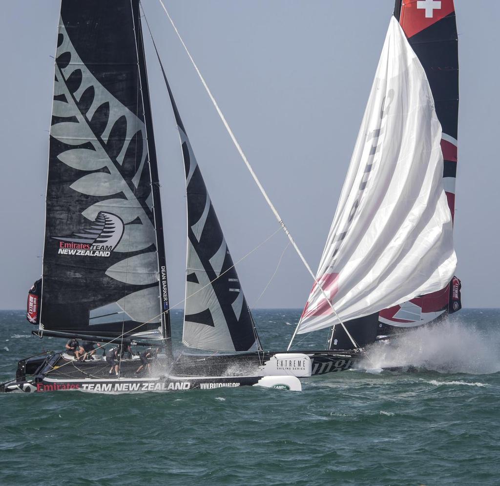 Emirates Team New Zealand sailing on Day 4 of the Extreme Sailing Series Act 2 in Muscat, Oman. &copy; Hamish Hooper/Emirates Team NZ http://www.etnzblog.com