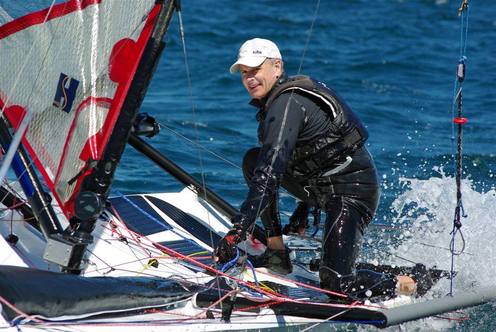 Chris Sutherland at the finish line - The 2014 Musto States at Freo. photo copyright Rick Steuart taken at  and featuring the  class