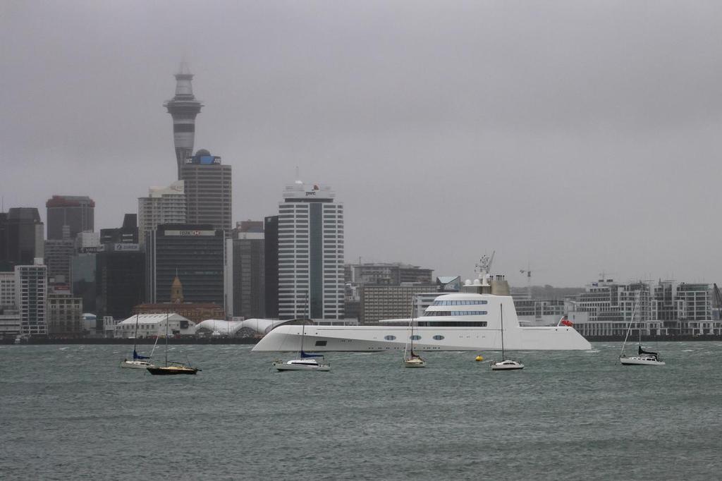 The luxury yacht A, rides out Cyclone Lusi - Auckland, March 15, 2014 photo copyright Richard Gladwell www.photosport.co.nz taken at  and featuring the  class