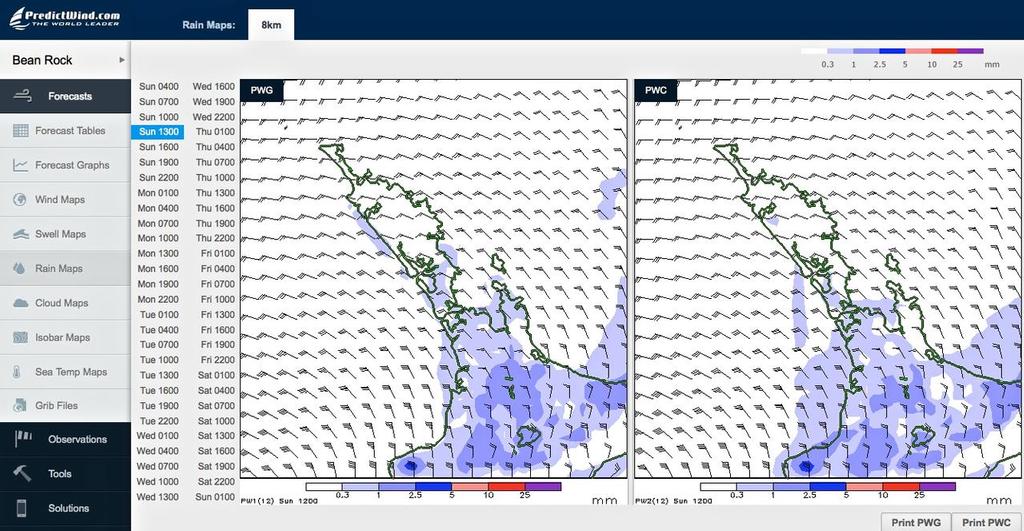 Rain 1300hrs Upper North Island - Cyclone Lusi, March 16, 2014 photo copyright PredictWind http://www.predictwind.com taken at  and featuring the  class