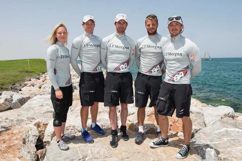 Extreme Sailing Series 2014, Act 2 Muscat - J.P. Morgan BAR Extreme Sailing Team, Trimmer – Pippa Wilson,Mainsail Trimmer/ Tactician – Paul Goodison,Skipper/ Helmsman – Ben Ainslie,Trimmer – Nick Hutton, Bowman – Matt Cornwall © Lloyd Images