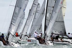 Melges 20 fleet action on the opening day of the 2014 Bacardi Miami Sailing Week photo copyright JOY /IM20CA http://melges20.com/ taken at  and featuring the  class