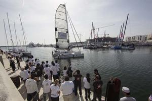 Hilary Lister British quadriplegic sailor( paralysed from the neck down) and Nashwa Al Kindi (OMA) shown here finishing their trans-ocean crossing from Mumbai - Muscat. Oman. Onboard a specially adapted Dragonfly trimaran photo copyright Lloyd Images taken at  and featuring the  class