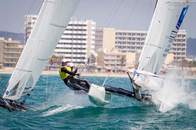 2014 ISAF Sailing World Cup Mallorca, day 5 - Billy Besson and Marie Riou (FRA), Nacra 17 © Jesus Renedo / Sofia Mapfre http://www.sailingstock.com