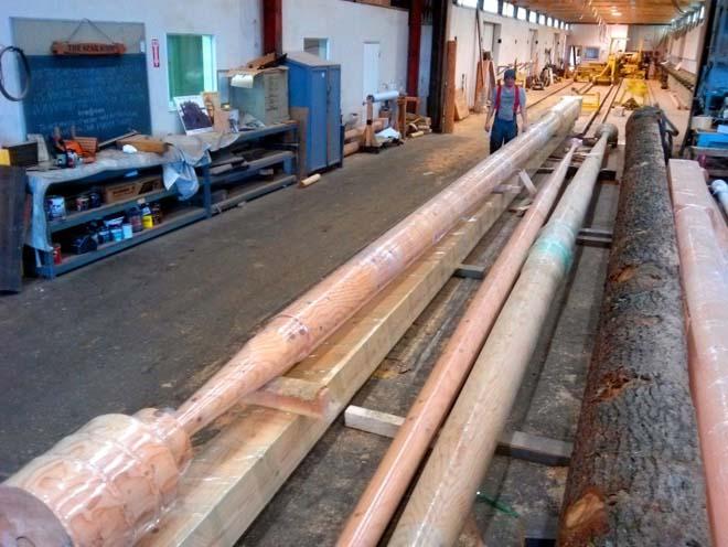 The ship’s jib boom, on right, required the largest piece of wood in terms of board feet. The Main Topsail Yard is third from left. © Alan Richrod http://www.ohpri.org/