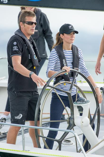 Their Royal Highnesses the Duke and Duchess of Cambridge visit Emirates Team New Zealand to match race each other on version 5 America’s Cup Yachts NZL41 and NZL68. 11/4/2013 © Chris Cameron/ETNZ http://www.chriscameron.co.nz