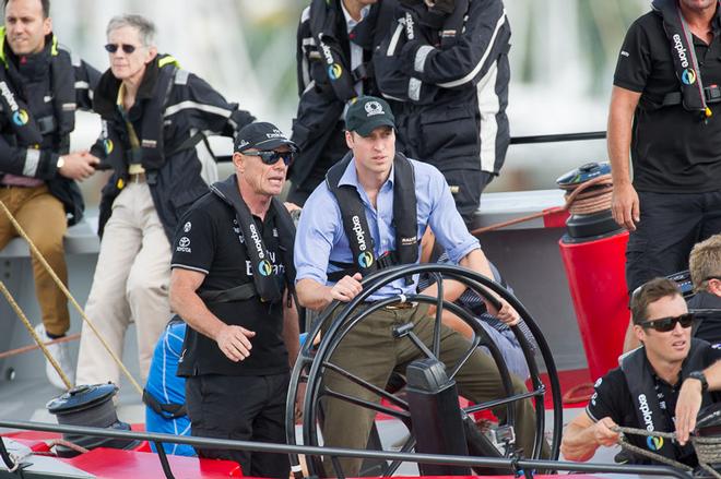 Their Royal Highnesses the Duke and Duchess of Cambridge visit Emirates Team New Zealand to match race each other on version 5 America’s Cup Yachts NZL41 and NZL68. 11/4/2013 © Chris Cameron/ETNZ http://www.chriscameron.co.nz