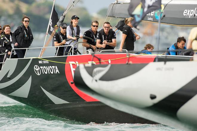 Their Royal Highnesses the Duke and Duchess of Cambridge visit Emirates Team New Zealand to match race each other on version 5 America’s Cup Yachts NZL41 and NZL68. 11/4/2013 © Chris Cameron/ETNZ http://www.chriscameron.co.nz