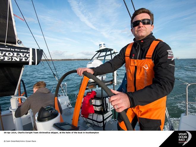 Charlie Enright Team Alvimedica skipper, at the helm of the boat in Southampton. © Sam Greenfield