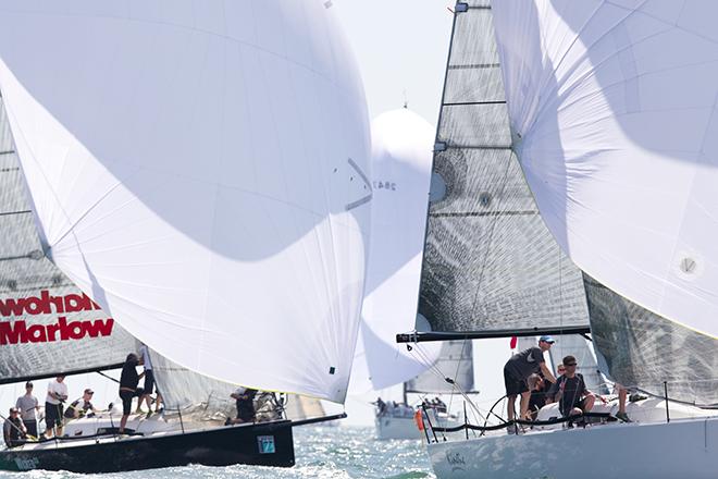 J/111s fight to get ahead on a downwind leg off Isle of Palms on 2014 Sperry Top-Sider Charleston Race Week’s offshore course. © Meredith Block/ Charleston Race Week http://www.charlestonraceweek.com/