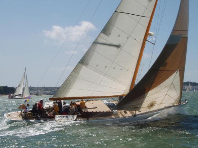 Sceptre racing in the RTI with Sir Robin Knox-Johnston on the helm in 2008, Sceptre’s 50th birthday. - J.P. Morgan Asset Management Round the Island Race 2014 © Sceptre Preservation Society