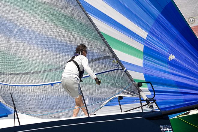 Rick Moore’s Moose Down gets a clean spinnaker hoist on her way to fourth place after six races in PHRF B Class Moore is just one point behind Tangent and Temptress themselves tied for second in the competitive class. © Meredith Block/ Charleston Race Week http://www.charlestonraceweek.com/