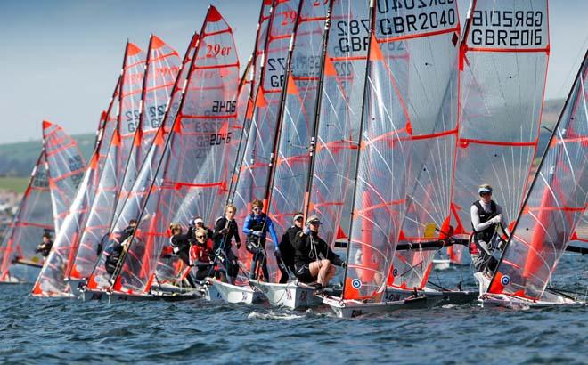 29er fleet on day one of the RYA Youth National Championships 2014 ©  Paul Wyeth / RYA http://www.rya.org.uk