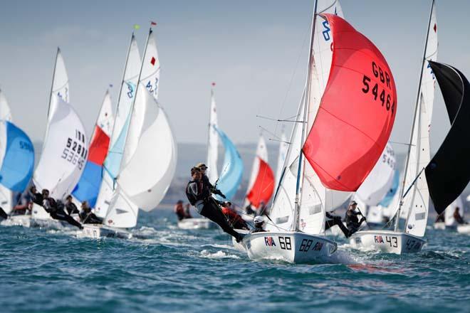 420 fleet on day one of the RYA Youth National Championships 2014 ©  Paul Wyeth / RYA http://www.rya.org.uk