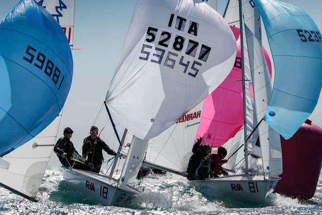 420 Mark round in breeze and waves - 2014 RYA Youth National Championships day 2 ©  Paul Wyeth / RYA http://www.rya.org.uk