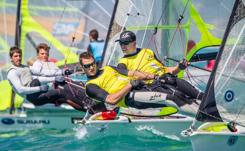 Peter Burling and Blair Tuke (NZL) - 49er class Gold medalists, ISAF Sailing World Cup Mallorca, 2014 photo copyright Jesus Renedo / Sofia Mapfre http://www.sailingstock.com taken at  and featuring the  class