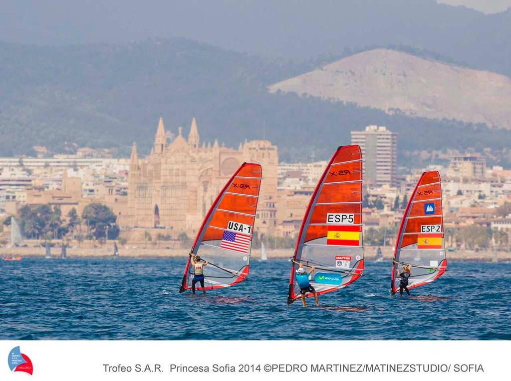 ISAF Sailing World Cup Mallorca - Blanca Carracedo-Serra (ESP) Marina Alabau Neira (ESP); Farrah Hall (USA), RS:X Women photo copyright  Pedro Martinez/MartinezStudio/Sofia http://www.trofeoprincesasofia.org/ taken at  and featuring the  class