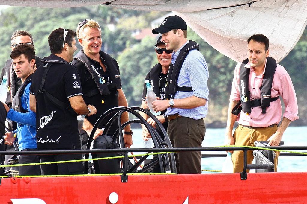 HRH Duke of Cambridge gets a debrief after losing both races in the match racing series in the America’s Cup monohulls on the Waitemata Harbour - April 11, 2014 photo copyright Richard Gladwell www.photosport.co.nz taken at  and featuring the  class