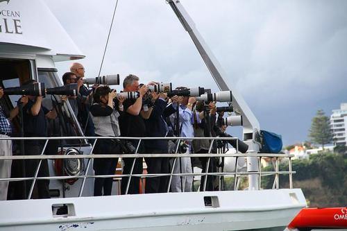International media follow the HRH Duke and Duchess of Cambridge Match racing in the America’s Cup monohulls on the Waitemata Harbour - April 11, 2014 &copy; Richard Gladwell www.photosport.co.nz