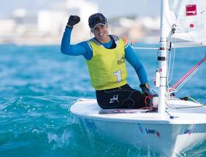 2014 ISAF Sailing World Cup Mallorca - Marit Bouwmeester celebrates winning gold in Laser Radial photo copyright Ocean Images taken at  and featuring the  class