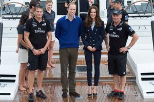 Their Royal Highnesses the Duke and Duchess of Cambridge visit Emirates Team New Zealand to match race each other on version 5 America’s Cup Yachts NZL41 and NZL68. 11/4/2013 photo copyright Chris Cameron/ETNZ http://www.chriscameron.co.nz taken at  and featuring the  class