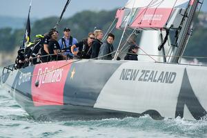 Their Royal Highnesses the Duke and Duchess of Cambridge visit Emirates Team New Zealand to match race each other on version 5 America’s Cup Yachts NZL41 and NZL68. 11/4/2013 photo copyright Chris Cameron/ETNZ http://www.chriscameron.co.nz taken at  and featuring the  class