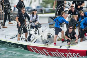 Their Royal Highnesses the Duke and Duchess of Cambridge visit Emirates Team New Zealand to match race each other on version 5 America&rsquo;s Cup Yachts NZL41 and NZL68. photo copyright Chris Cameron/ETNZ http://www.chriscameron.co.nz taken at  and featuring the  class