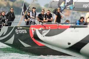 Their Royal Highnesses the Duke and Duchess of Cambridge visit Emirates Team New Zealand to match race each other on version 5 America’s Cup Yachts NZL41 and NZL68. 11/4/2013 photo copyright Chris Cameron/ETNZ http://www.chriscameron.co.nz taken at  and featuring the  class