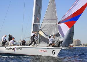 Tommy Pickard's crew douses the spinnaker - The Congressional Cup photo copyright Rich Roberts taken at  and featuring the  class