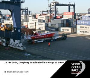 12 Jan 2014, Dongfeng boat loaded in Cargo to travel - Volvo Ocean Race 2014-15 photo copyright Dongfeng Race Team taken at  and featuring the  class