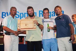 Colin Rathbun and crew on Tortola Express (IC 24) presented Best BVI Boat award by British Virgin Islands Premier Dr. the Honourable D. Orlando Smith - BVI Spring Regatta and Sailing Festival 2014 photo copyright Todd VanSickle / BVI Spring Regatta http://www.bvispringregatta.org taken at  and featuring the  class