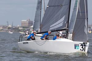 Multiple Melges 24 Corinthian World Champ and longtime sportboat racer Bruce Bruiser Ayres and crew kept their cool in the hot sun to take the Melges 24 class win as well as the overall title for Charleston’s top one-design performance of the week - the Charleston Race Week Perpetual Trophy.  - Sperry Top-Sider Charleston Race Week 2014 photo copyright Meredith Block/ Charleston Race Week http://www.charlestonraceweek.com/ taken at  and featuring the  class