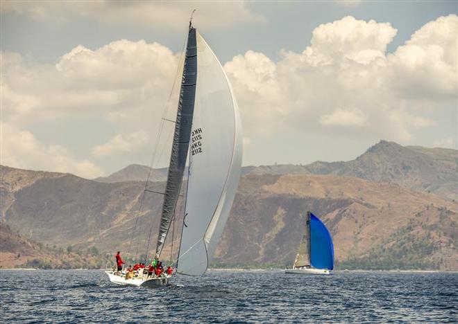 Neil Pryde’s Welbourne 52 HI FI (HKG) and Bryon Ehrhart’s LUCKY (USA) enjoying a close contest on the approach to Subic Bay HI FI, Sail No: HKG2112, Skipper-Owner: Neil Pryde, Design: Welbourne 52 Custom, TCC: 1.351 - Rolex China Sea Race 2014 ©  Rolex/ Kurt Arrigo http://www.regattanews.com