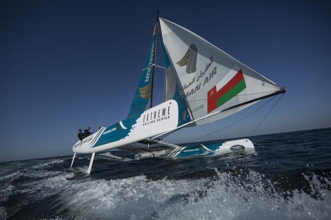 Oman Air skippered Rob Greenhalgh (GBR) with headsail trimer Will Howden (GBR), trimer Tom Johnson (AUS), bowman Hashim Al Rashdi (OMA) and bowman Musab Al Hadi (OMA) © Lloyd Images