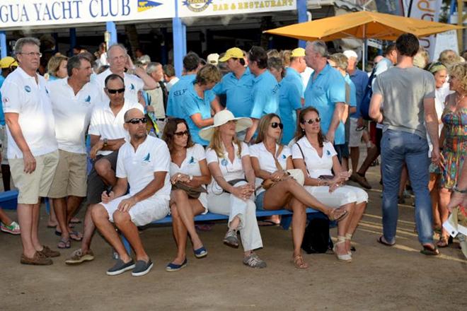 Crews wait for the daily prizes to be presented. Today’s prize giving was sponsored by Colombian Emeralds © Ted Martin