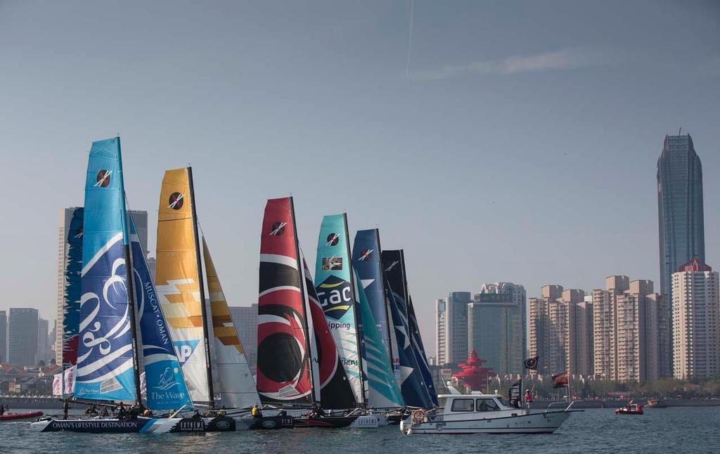The Extreme Sailing Series will return to Fushan Bay for the fourth consecutive year where home nation invitational team, Team Extreme Qingdao will race on their local waters for the Land Rover Extreme Sailing Series™ Act 3 Qingdao, for the ’Double Star Mingren’ Cup. &copy; Lloyd Images