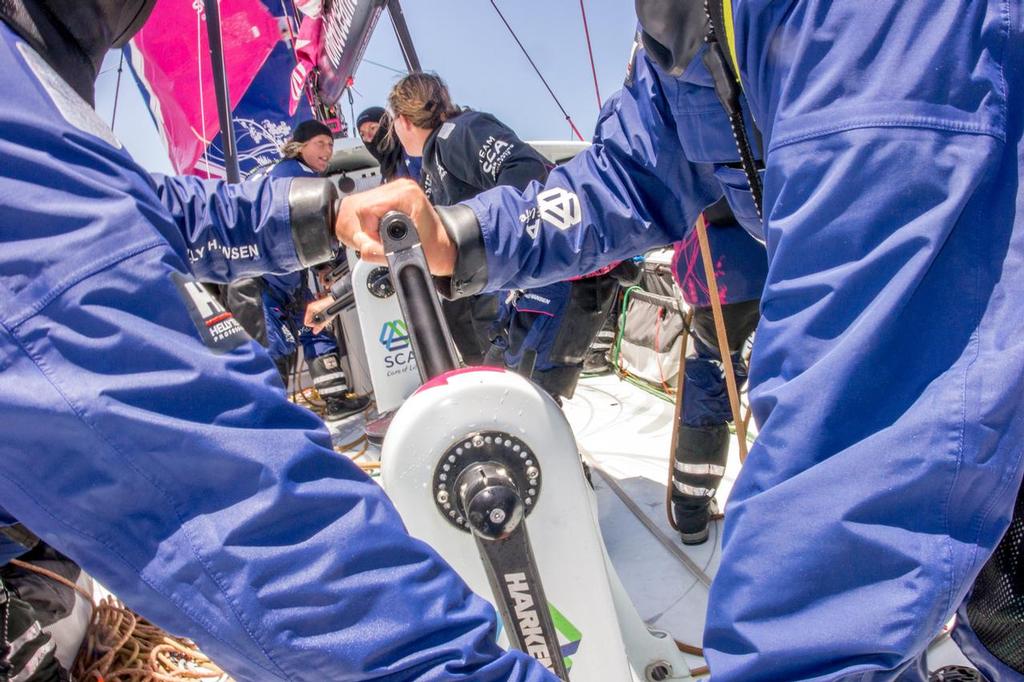 25 Apr 2014. Onboard Team SCA during their first sail across the Atlantic Ocean. Route: Lanzarote - Newport. Distance: 3,750nm. Images from Corinna Halloran (USA) - Onboard Reporter (on trial) photo copyright Corinna Halloran - Volvo Ocean Race http://www.volvooceanrace.com taken at  and featuring the  class