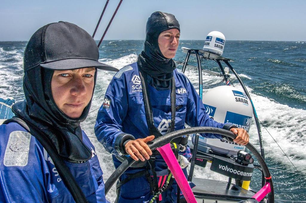 25 Apr 2014. Sophie Ciszek and Justine Mettraux onboard Team SCA during their first sail across the Atlantic Ocean. Route: Lanzarote - Newport. Distance: 3,750nm. Images from Corinna Halloran (USA) - Onboard Reporter (on trial) photo copyright Corinna Halloran - Volvo Ocean Race http://www.volvooceanrace.com taken at  and featuring the  class