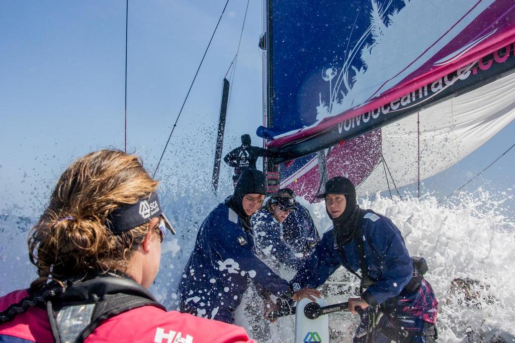 25 Apr 2014. Onboard Team SCA during their first sail across the Atlantic Ocean. Route: Lanzarote - Newport. Distance: 3,750nm. Images from Corinna Halloran (USA) - Onboard Reporter (on trial) photo copyright Corinna Halloran - Volvo Ocean Race http://www.volvooceanrace.com taken at  and featuring the  class