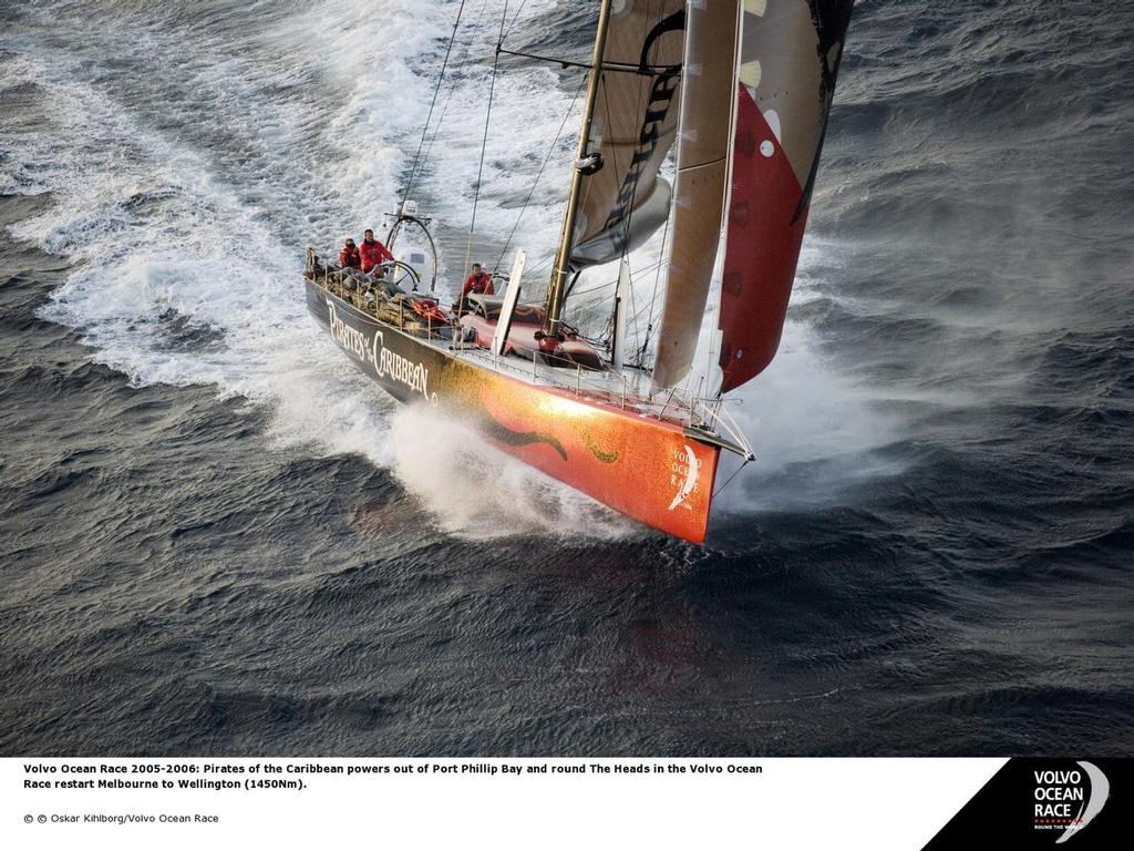 Volvo Ocean Race 2005-2006: Pirates of the Caribbean powers out of Port Phillip Bay and round The Heads in the Volvo Ocean Race restart Melbourne to Wellington (1450 Nm) - Volvo Ocean Race 2014-15 ©  Oskar Kihlborg / Volvo Ocean Race