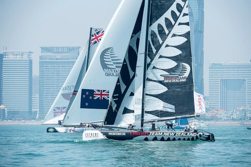 Emirates Team New Zealand. Practice day of the Land Rover Extreme Saling Series regatta in Qingdao China. 30/4/2014 photo copyright Chris Cameron/ETNZ http://www.chriscameron.co.nz taken at  and featuring the  class