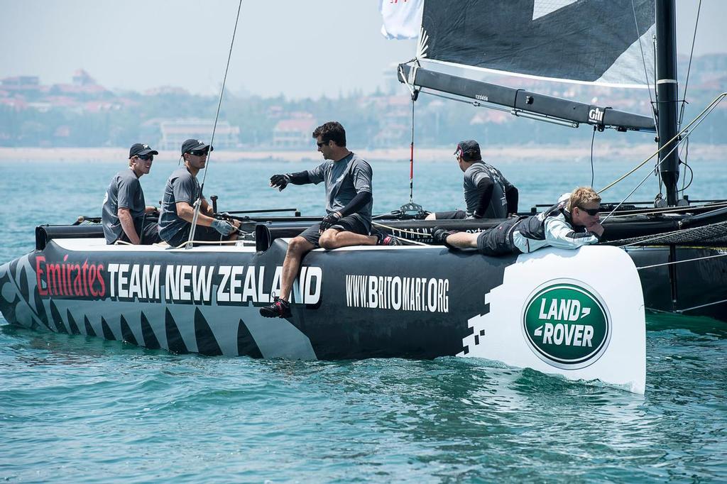 Emirates Team New Zealand. Practice day of the Land Rover Extreme Saling Series regatta in Qingdao China. 30/4/2014 photo copyright Chris Cameron/ETNZ http://www.chriscameron.co.nz taken at  and featuring the  class