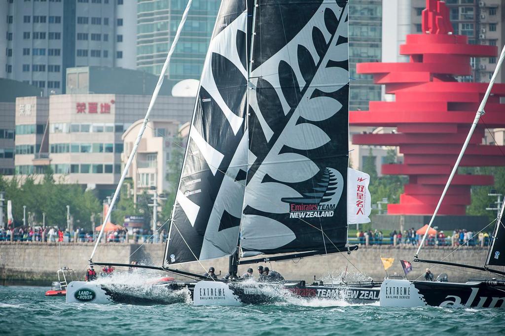 Emirates Team New Zealand, Race day two of the Land Rover Extreme Sailing Series regatta in Qingdao, China. 2/5/2014 © Chris Cameron/ETNZ http://www.chriscameron.co.nz
