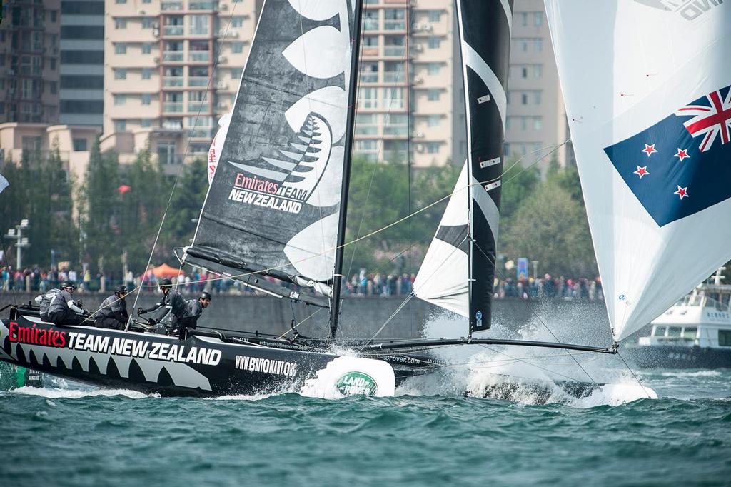 Emirates Team New Zealand, Race day two of the Land Rover Extreme Sailing Series regatta in Qingdao, China. 2/5/2014 photo copyright Chris Cameron/ETNZ http://www.chriscameron.co.nz taken at  and featuring the  class