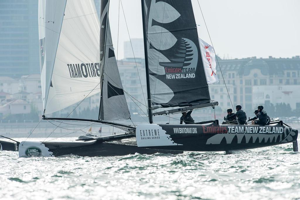 Emirates Team New Zealand, Race day two of the Land Rover Extreme Sailing Series regatta in Qingdao, China. 2/5/2014 photo copyright Chris Cameron/ETNZ http://www.chriscameron.co.nz taken at  and featuring the  class